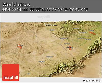 Satellite 3D Map of the Area around 44° 19' 14" N, 78° 16' 30" E