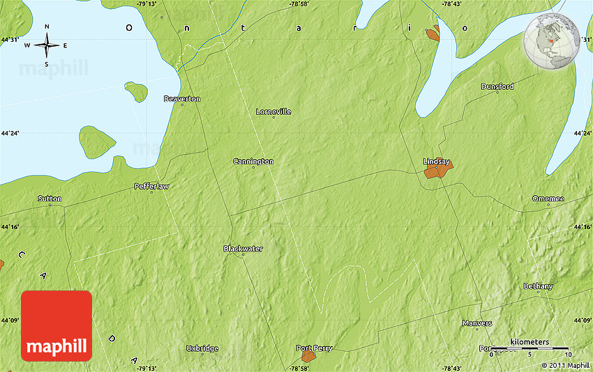 Physical Map of Lindsay