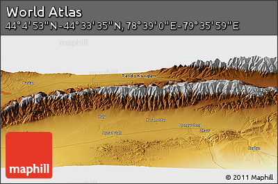Physical Panoramic Map of the Area around 44° 19' 14" N, 79° 7' 30" E