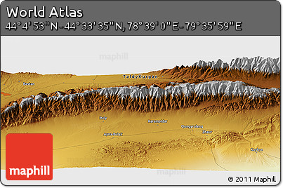 Physical Panoramic Map of the Area around 44° 19' 14" N, 79° 7' 30" E