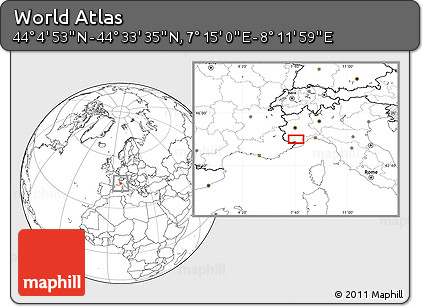 Blank Location Map of the Area around 44° 19' 14" N, 7° 43' 29" E