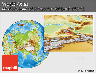 Physical Location Map of the Area around 44° 19' 14" N, 80° 49' 29" E