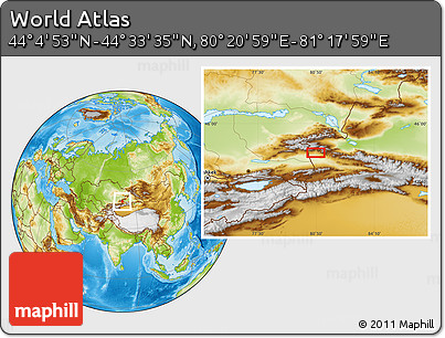 Physical Location Map of the Area around 44° 19' 14" N, 80° 49' 29" E