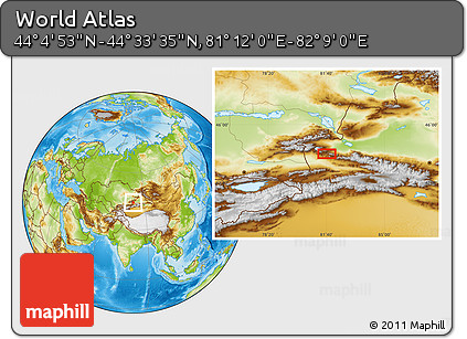 Physical Location Map of the Area around 44° 19' 14" N, 81° 40' 30" E