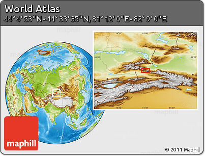 Physical Location Map of the Area around 44° 19' 14" N, 81° 40' 30" E