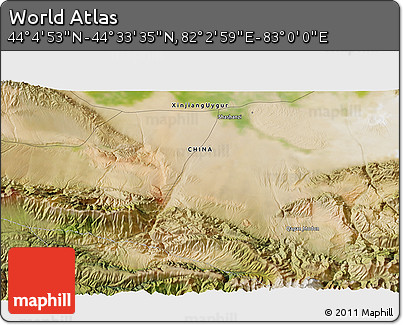 Satellite 3D Map of the Area around 44° 19' 14" N, 82° 31' 30" E