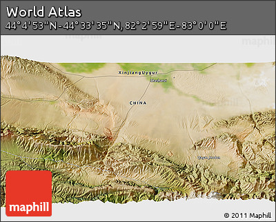 Satellite 3D Map of the Area around 44° 19' 14" N, 82° 31' 30" E