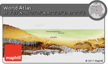 Physical Panoramic Map of the Area around 44° 19' 14" N, 82° 31' 30" E