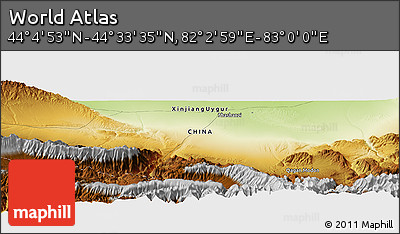 Physical Panoramic Map of the Area around 44° 19' 14" N, 82° 31' 30" E