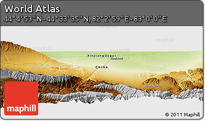 Physical Panoramic Map of the Area around 44° 19' 14" N, 82° 31' 30" E