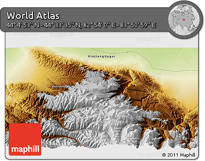Physical 3D Map of the Area around 44° 19' 14" N, 83° 22' 30" E