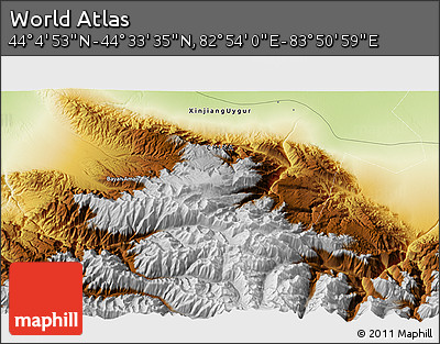 Physical 3D Map of the Area around 44° 19' 14" N, 83° 22' 30" E