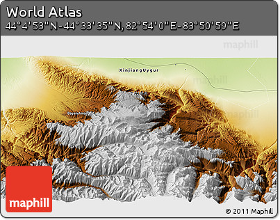 Physical 3D Map of the Area around 44° 19' 14" N, 83° 22' 30" E