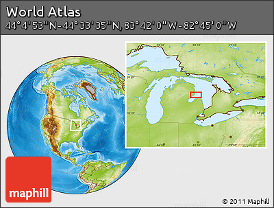 Physical Location Map of the Area around 44° 19' 14" N, 83° 13' 29" W