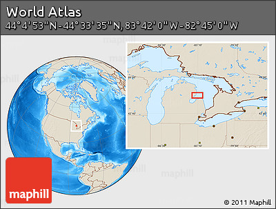 Shaded Relief Location Map of the Area around 44° 19' 14" N, 83° 13' 29" W