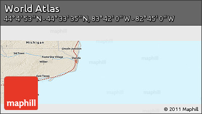 Shaded Relief Panoramic Map of the Area around 44° 19' 14" N, 83° 13' 29" W