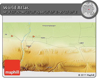 Physical 3D Map of the Area around 44° 19' 14" N, 85° 4' 29" E
