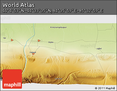 Physical 3D Map of the Area around 44° 19' 14" N, 85° 4' 29" E