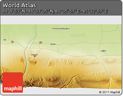 Physical 3D Map of the Area around 44° 19' 14" N, 85° 4' 29" E