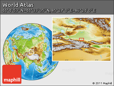 Physical Location Map of the Area around 44° 19' 14" N, 85° 55' 30" E