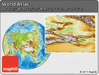 Physical Location Map of the Area around 44° 19' 14" N, 85° 55' 30" E