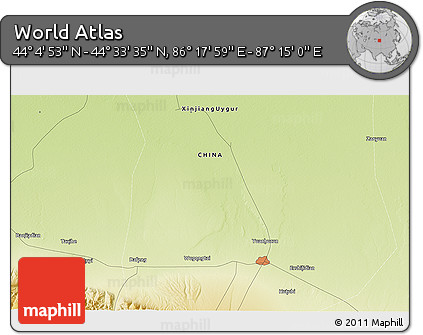 Physical 3D Map of the Area around 44° 19' 14" N, 86° 46' 30" E