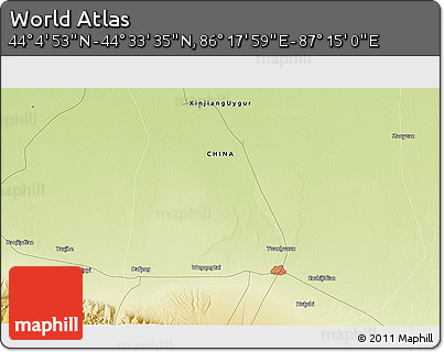 Physical 3D Map of the Area around 44° 19' 14" N, 86° 46' 30" E