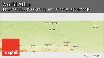 Physical Panoramic Map of the Area around 44° 19' 14" N, 86° 46' 30" E