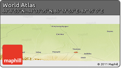 Physical Panoramic Map of the Area around 44° 19' 14" N, 86° 46' 30" E