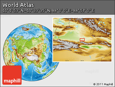 Physical Location Map of the Area around 44° 19' 14" N, 88° 28' 29" E