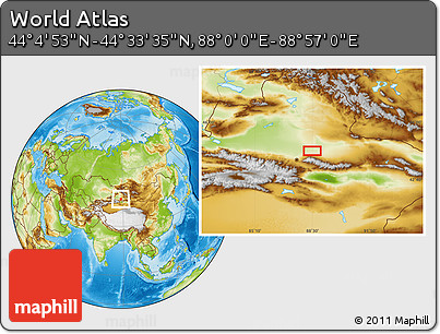 Physical Location Map of the Area around 44° 19' 14" N, 88° 28' 29" E