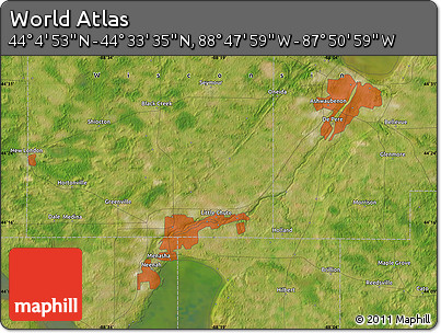 Satellite Map of the Area around 44° 19' 14" N, 88° 19' 29" W