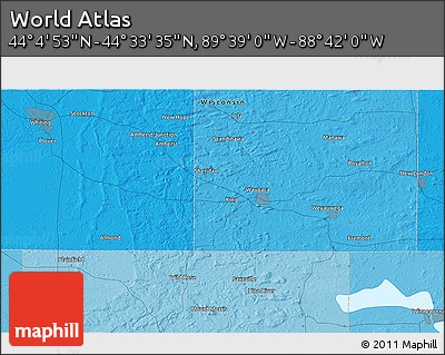 Political 3D Map of the Area around 44° 19' 14" N, 89° 10' 30" W