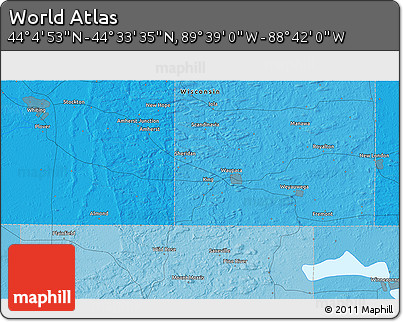 Political 3D Map of the Area around 44° 19' 14" N, 89° 10' 30" W