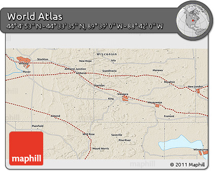 Shaded Relief 3D Map of the Area around 44° 19' 14" N, 89° 10' 30" W