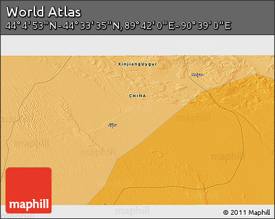 Political 3D Map of the Area around 44° 19' 14" N, 90° 10' 30" E