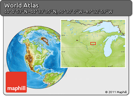 Physical Location Map of the Area around 44° 19' 14" N, 90° 1' 30" W