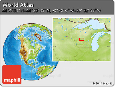 Physical Location Map of the Area around 44° 19' 14" N, 90° 1' 30" W