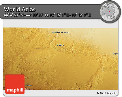 Physical 3D Map of the Area around 44° 19' 14" N, 92° 43' 29" E