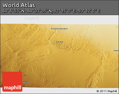 Physical 3D Map of the Area around 44° 19' 14" N, 92° 43' 29" E