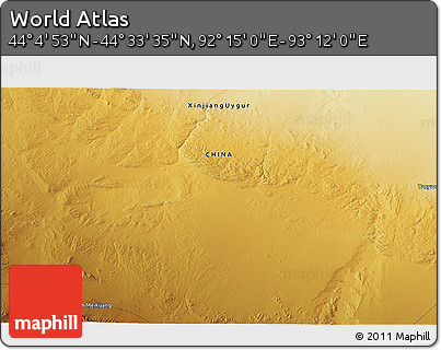 Physical 3D Map of the Area around 44° 19' 14" N, 92° 43' 29" E