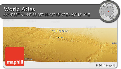 Physical Panoramic Map of the Area around 44° 19' 14" N, 92° 43' 29" E