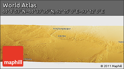 Physical Panoramic Map of the Area around 44° 19' 14" N, 92° 43' 29" E