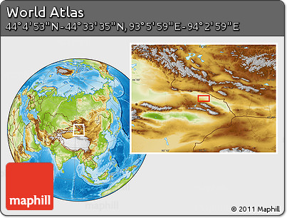 Physical Location Map of the Area around 44° 19' 14" N, 93° 34' 29" E