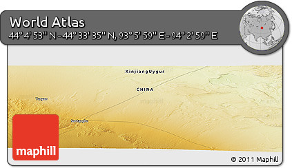 Physical Panoramic Map of the Area around 44° 19' 14" N, 93° 34' 29" E
