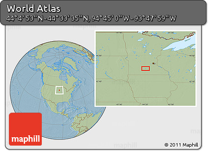 Savanna Style Location Map of the Area around 44° 19' 14" N, 94° 16' 30" W, hill shading