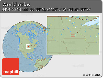 Savanna Style Location Map of the Area around 44° 19' 14" N, 94° 16' 30" W, hill shading