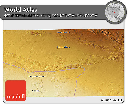 Physical 3D Map of the Area around 44° 19' 14" N, 95° 16' 30" E