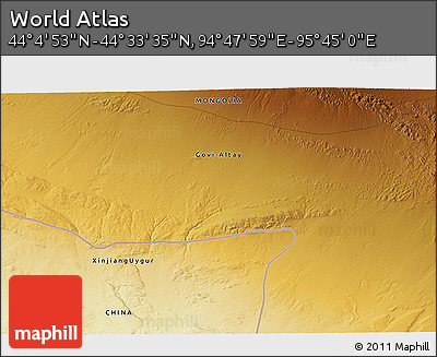 Physical 3D Map of the Area around 44° 19' 14" N, 95° 16' 30" E