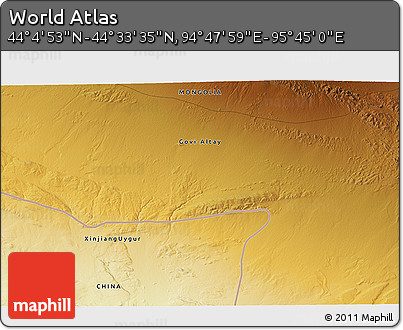 Physical 3D Map of the Area around 44° 19' 14" N, 95° 16' 30" E